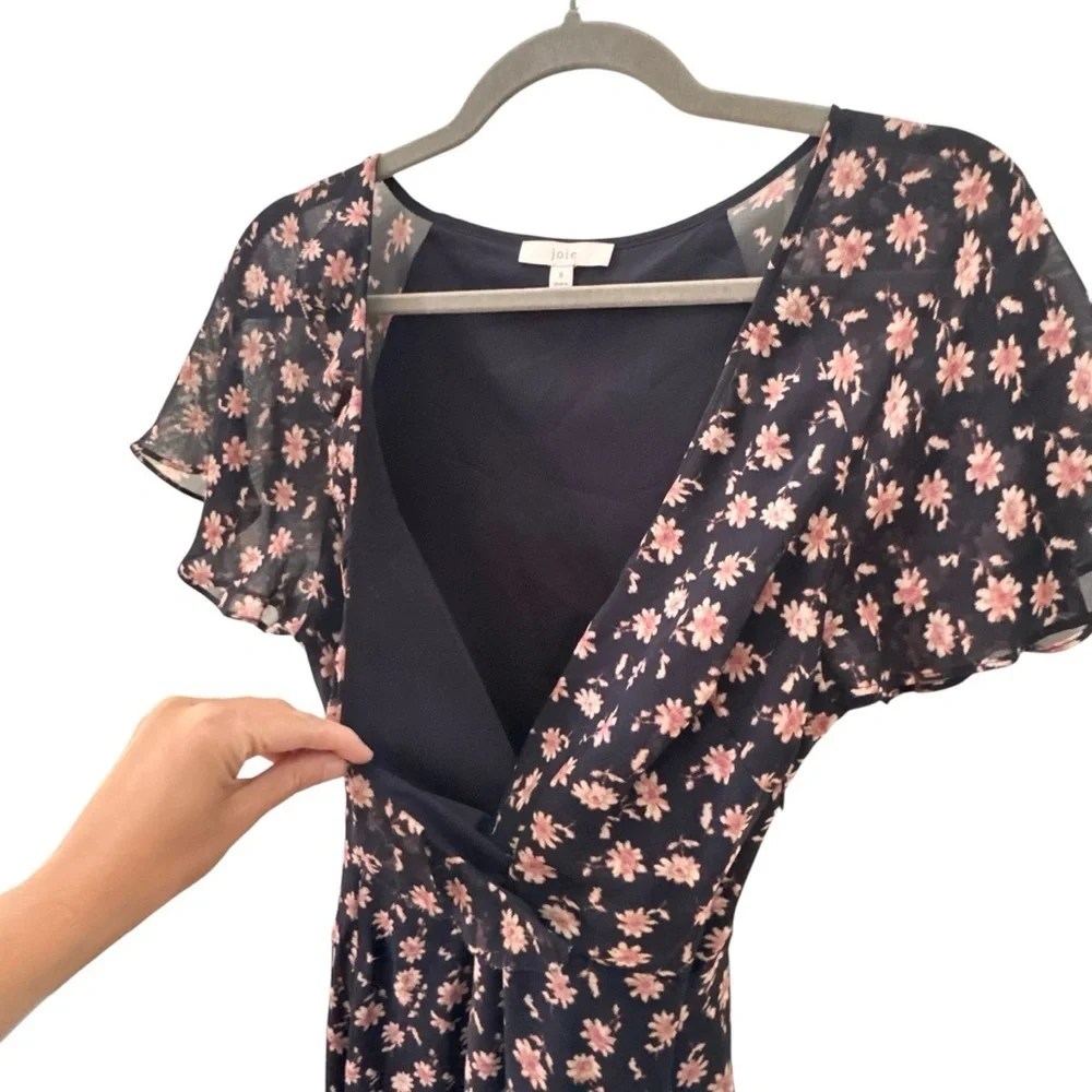 Joie 100% Silk Orita B Dress in "Midnight" Floral Black Pink Size 6 - Picture 7 of 15